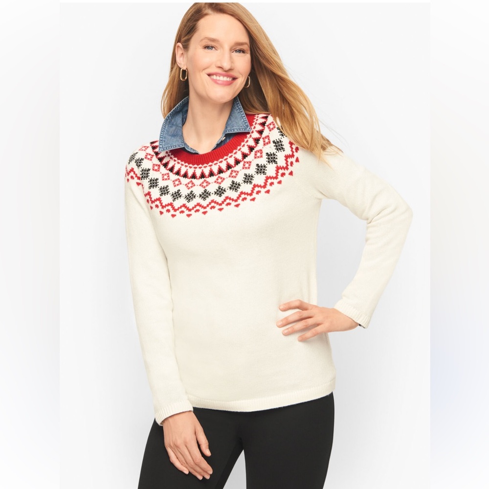 Talbots FAIR ISLE YOKE CREWNECK SWEATER knit women’s 3XL 3X EUC holiday festive